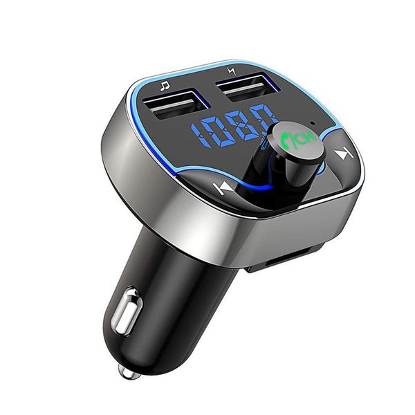 Trasmettitore FM per auto Bluetooth 4.2 Trasmettitore vivavoce 2 porte USB Caricabatterie Lettore MP3 audio Adattatore di protezione tensione