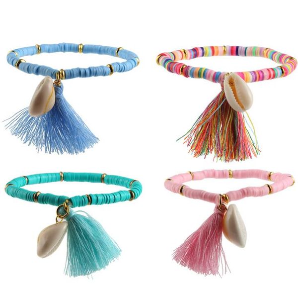 

bracelets bohemian shell bracelet national style tassel bracelet colorful soft pottery charm wristlet women's gift vintage bracelet lsk, Red;brown