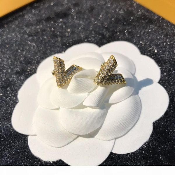 

s new v -shaped full diamond letter earrings ,all -match fashion trend woman earrings, Golden