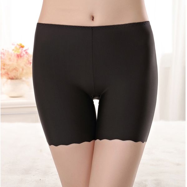 

2020 women's large size anti-exposure seamless ice silk thin three-point insurance non-curling safety base shorts and shorts, Black