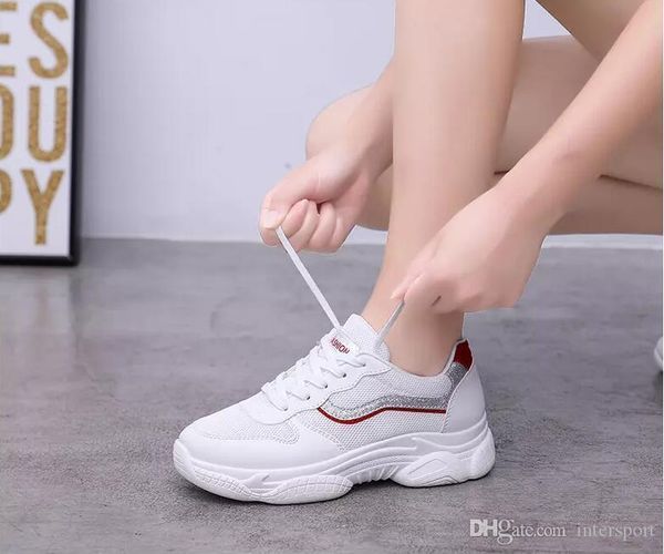 

2019 новых ботинок для женских белых красных черных блестящих красивых туфель удобного размера открытых кроссовок спортивной обуви 36-40, Black