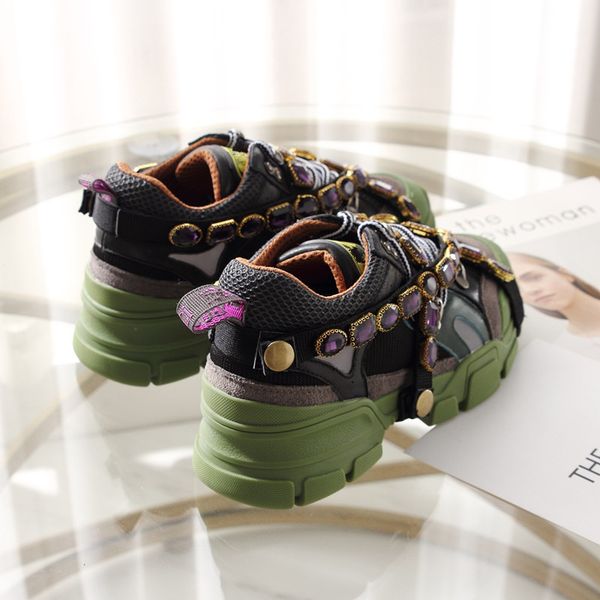 

designer women casual shoes sneakers men skateboard shoes red green striped leather embroidery stripes daddy shoes 0808, Black