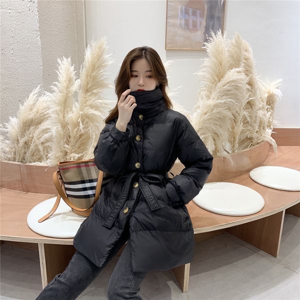 

anti-season korean dongdaemun down jacket jacket mid-length waist ashaped white duck down women's clothing, Black