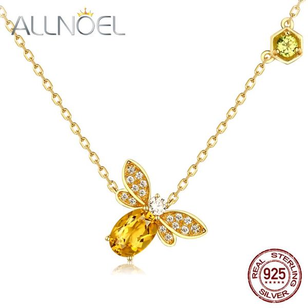 

allnoel bee 5x7mm 1ct 100% natural citrine 925 sterling silver jewelry 14k yellow gold plated chain pendant necklace s925 gift