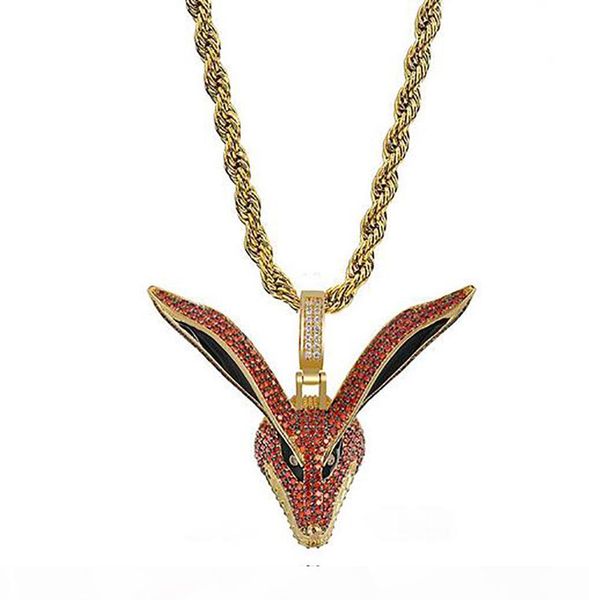 

14k gold plated hip hop fox animal pendant necklace mens micro pave cubic zirconia simulated diamonds with 24inch rope chain, Silver