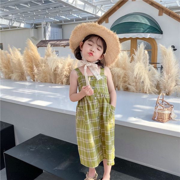 

2020 summer new arrival girls fashion plaid dress kids vest dresses girls dress kids casual dresses, Red;yellow