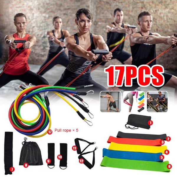

resistance bands 17 pcs set 100lb rally yoga rope fitness training belt elastic carabiner device ring