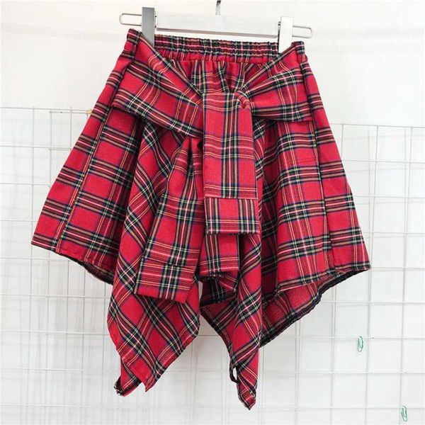 

women's shorts 2021 women england style casual plaid pleated skirts high waist plaided mini skirt same size, White;black