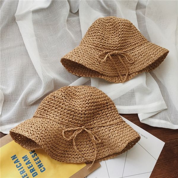 

r9zdl korean children's straw girls sun-shading bucket bucket straw fisherman beach sun-proof fisherman hat summer seaside hand-woven p, Blue;gray
