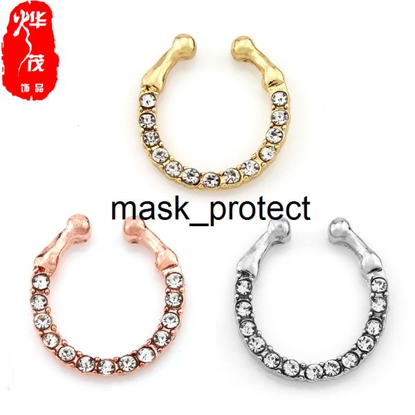 

gold selling crystal ring fake nail puncture nose ornament, Blue;gray