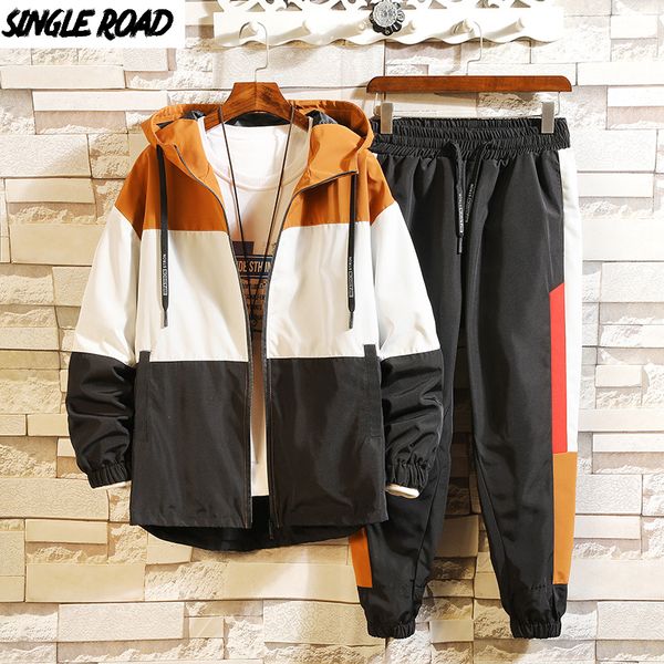 

singleroad tracksuit men sets 2020 hip hop streetwear patchwork hoodie side striped sweatpants korean style sportswear men suits, Gray