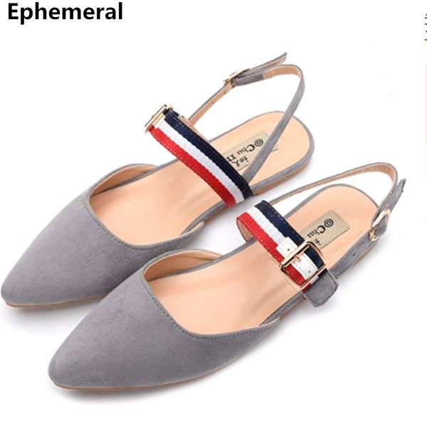 

ladies patchwork sandals with buckle strap covered toe flat shoes summer soft bottom brand ephemeral plus size 48-34 flock grey, Black