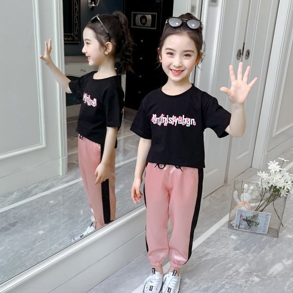 

girls summer suit 2020 new net red ocean style children's big sports pants children short-sleeved sports pants two-piece set