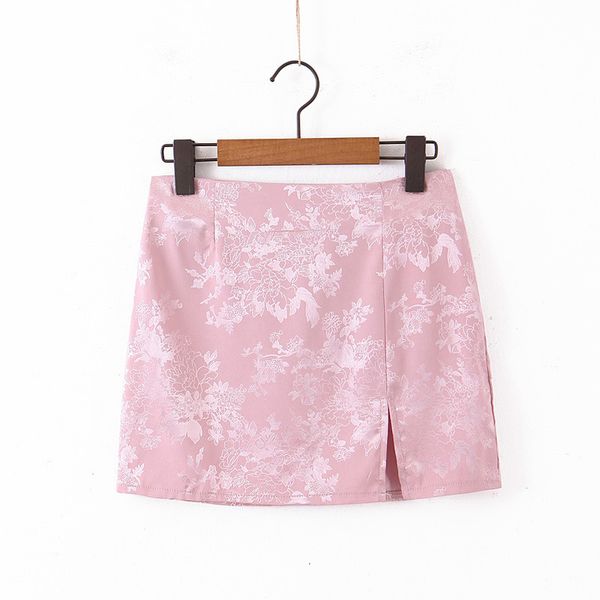 

mini skirts womens 2020 pink floral pencil skirt streetwear ladies high waist slit skirts vintage bodycon elegant mini skirt, Black