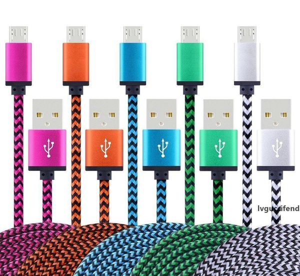 

1m 3ft 2m 6ft 3m 10 ft metal copper micro usb charger sync data woven braided cord data sync charging cable for android samsung smart phone
