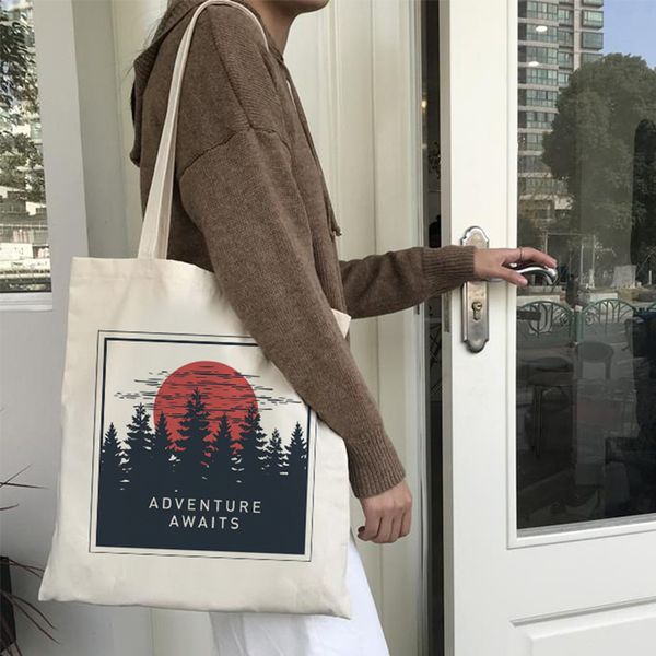 

letter ins universe summer new women harajuku letter cartoon print ulzzang canvas vintage casual shoulder bags