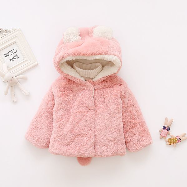 

ear hooded children coat cartoon girls winter coat winter long sleeve faux fur coat warm jacket baby cotton thick kids outerwear, Blue;gray