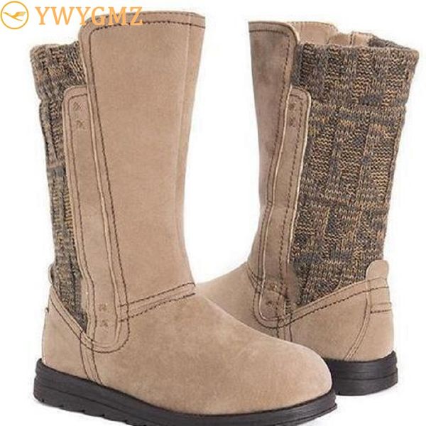 

boots women autumn winter knitting wool ladies mid calf platform slip on female flats shoes zapatos mujer chaussure femme, Black