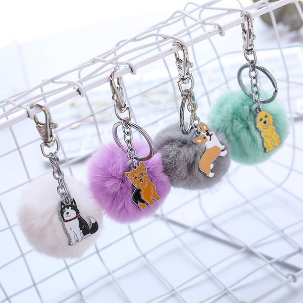 

корги dog key chain fur pom pom ключевые цепочки мода круглый пушистый моды сумка шарм брелок charm keyring ювелирных изделий 2020, Silver