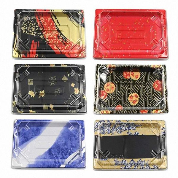 

50pcs]160*110*45mm no.3 sushi box with lid disposable tray sushi plate cake cookies container . soba#