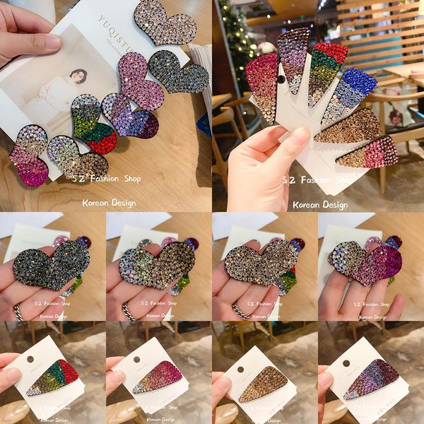 

new style colorful girls bling crystal rhinestone heart hairpin hair barrette hair clip headwear sweet gradient bobby hair accessories, Golden;silver