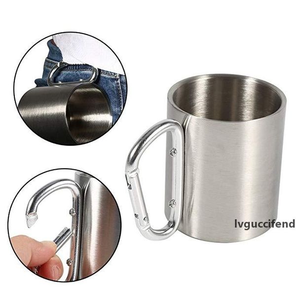 

8 oz camping mugs stainless steel outdoor travel cup portable folding handle travel camping water tea coffee cup for outdoor hiking climbing