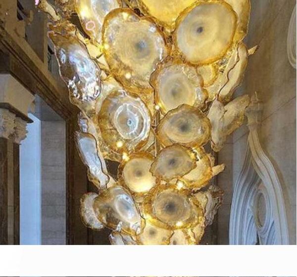 

Luxury Expensive Hand Blown Glass Art Lighting Fixture Flower Murano Hanging Plates Chandelier for Hotel Villa Stars Decor