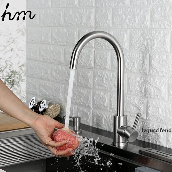 

hm 360 degree cold and kitchen tap single hole water tap sus304 stainless steel kitchen faucets t200424