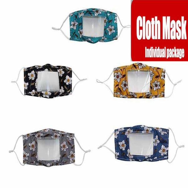 

fashion floral deaf mute face mask clear mouth window dustproof mask for deaf lip reading mouth mask washable adjustable ear loops