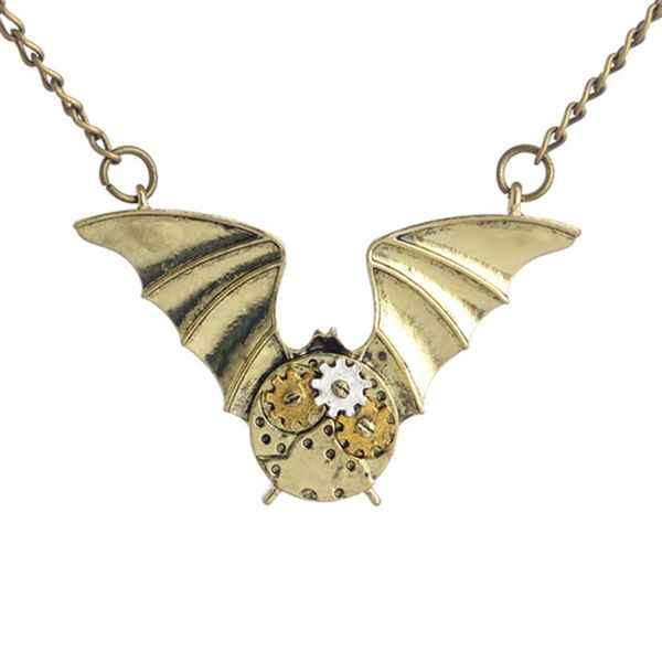 

doreenbeads fashion steampunk necklace bronze link chain silver color bronze copper gear bat pendant trendy punk series,1piece