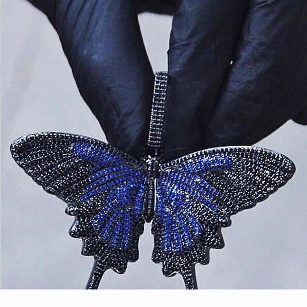 

14k iced out алмазное ожерелье бабочки кулон с большой locked bling micro pave фианитами моделируемой алмазы только подвеска, Silver