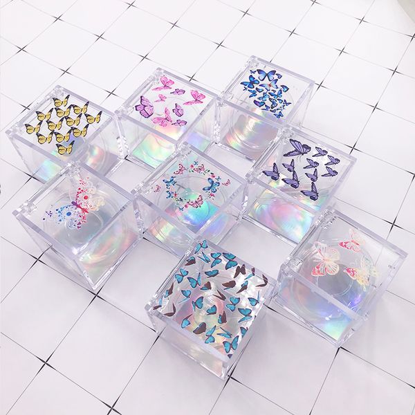 Nuova scatola di imballaggio per ciglia Scatola di cubi trasparenti con stampa a farfalla Scatola di ciglia personalizzate per ciglia di visone 25mm soffici