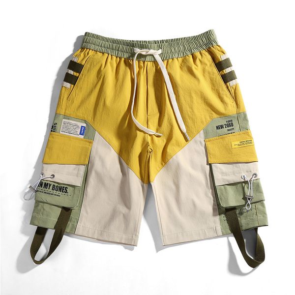

men's shorts cargo men jogger streetwear loose style multi-pockets belt straight bermudas hombre, White;black