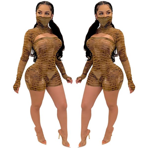 

осень женщин конструктора комбинезоны sexy крокодиловой кожи printed выдалбливают с длинным рукавом rompers мода женская одежда, Black;white