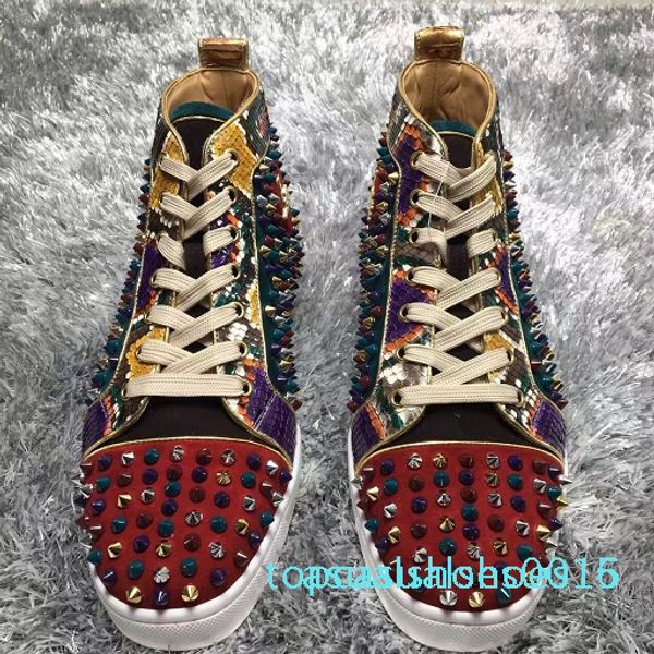 

paris design spikes high sneakers shoes women,mens casual red bottom rivets party dress casual walking outdoor lace-up trainers qa15, Black