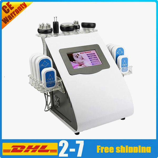

salon spa use 6 in 1 cavitation rf slimming machine for fat reduce skin tighten with 8 laser pads, Black