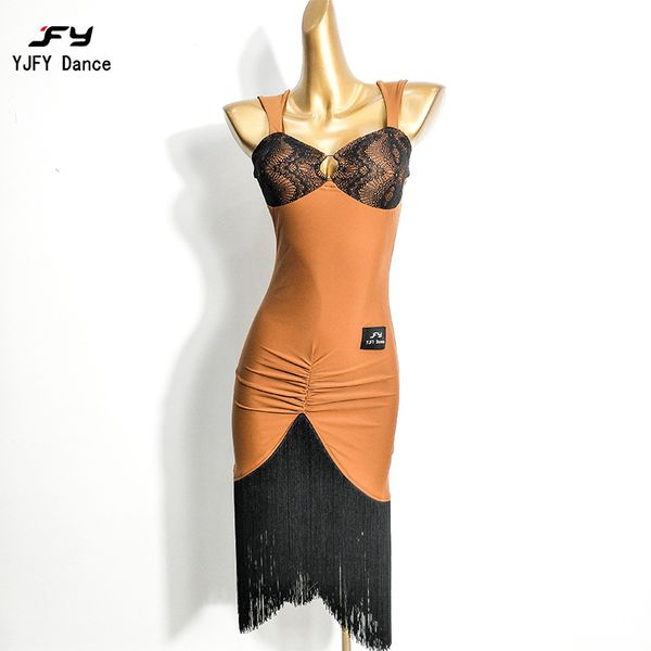 

he saw the blessed one feather latin dance suit new female tassel dress harness lw539 midi arts exam clothing, Black;red