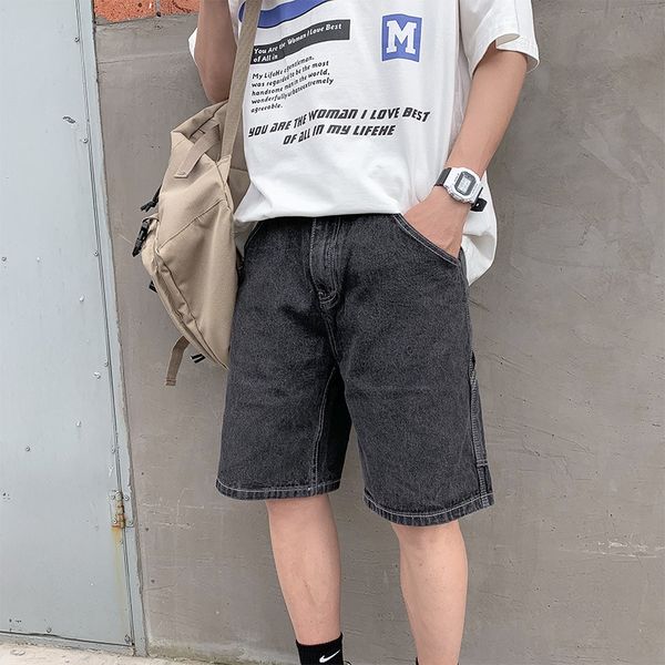

summer trendy all-match wide leg loose and jeans shorts and jeans straight men's ins five-quarter pants shorts dad pants, Blue