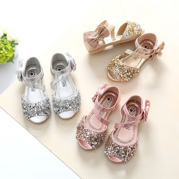 

xv0lt 2020 baby girls' princess fish mouth girls' sandals breathable soft bottom children's with diamonds dance dance shoes s, Black;red