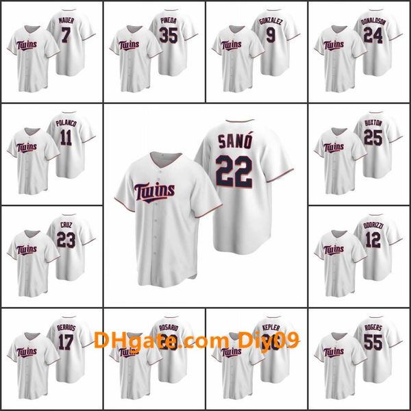 

minnesota twins #22 miguel sano 7 joe mauer 26 max kepler 35 michael pineda men women youth custom white replica home jersey, Black
