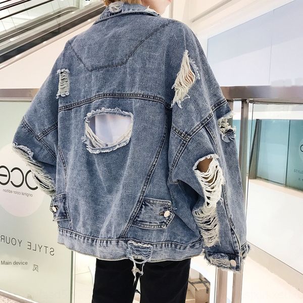 

men's hollow denim jacket casual ins jacket loose men's 2019 new autumn clothes, Black;brown