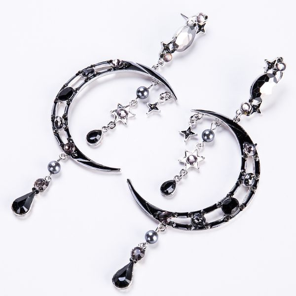 

eh7999 exaggerated drop oil diamond earrings moon star earrings women's fashion style, Golden