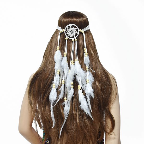 

retro style with dreamcatch charms handmade ethnic pink feather hairbands women boho hairband hair accessory for women, Silver