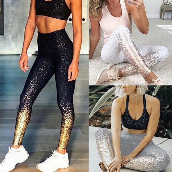 

floral fitness pants seamless leggings stamping print high waist stretchy plus size white slim women fitness leggings, Black