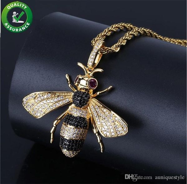 

iced out pendant hip hop jewelry micropave simulated diamondbling bee necklace with rope chain for men luxury designer brand, Silver