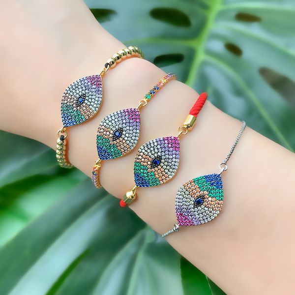 

lucky blue zircon evil eye charm bracelets gold color cz zircon crystal adjustable chain charm bracelets for women jewelry, Black