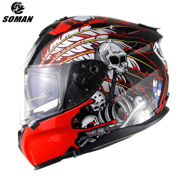 

soman casque moto full face ece approved visor motorcycle helmet cascos inalambricos skull printed cool racing motorbike helmets