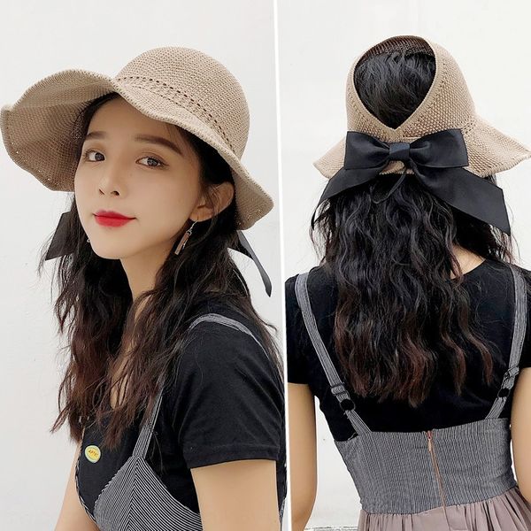 

cap semi-empty straw sun fashionable women's online celebrity holiday sun hat all-match korean beach straw hat, Blue;gray