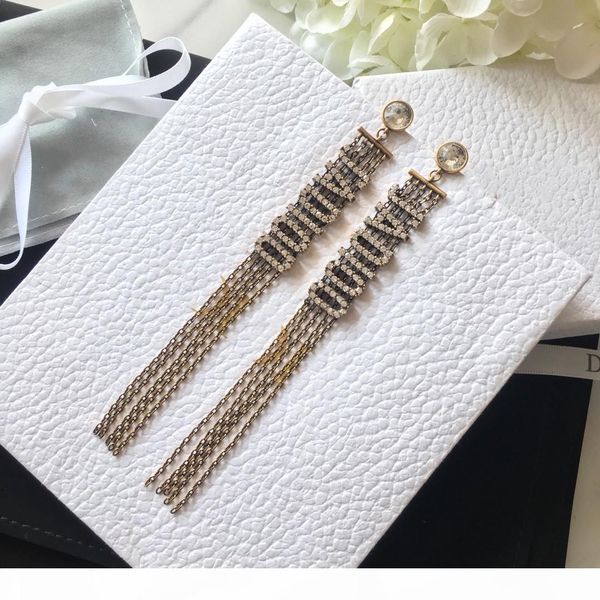 

f fashion classic letters diamond tassel retro earrings jewelry women earrings, Golden