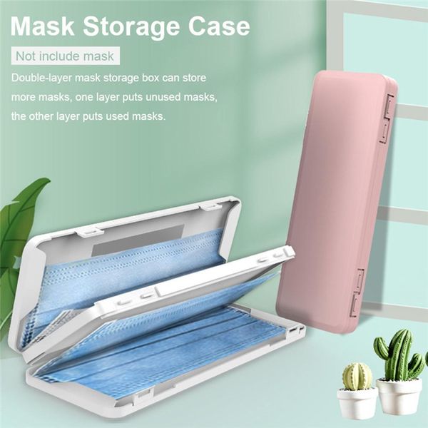 Plástico armazenamento caso Dustproof Double-Layer máscara descartável face Box Organizer com espelho para Home Office Outdoor Use LX3057
